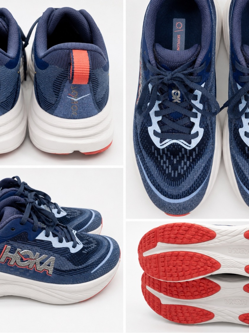 Hoka Navy and Salmon Lightweight Running Sneakers